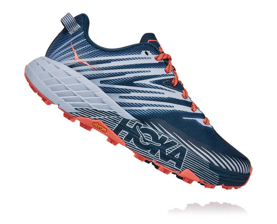 Hoka One One Trail Schoenen Dames - Speedgoat 4 - Donkerblauw/Wit - YI5810436